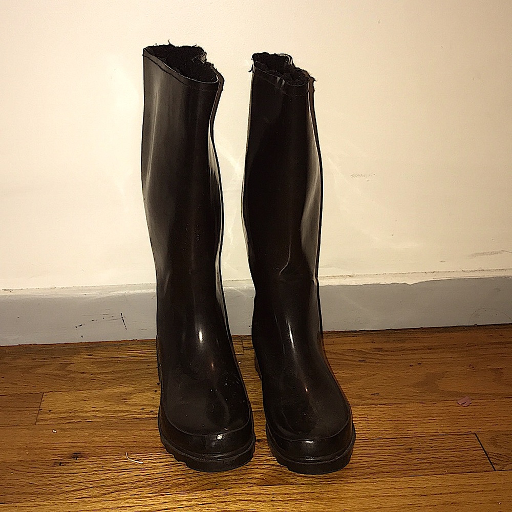 Rubber Knee High Black Rain Boots